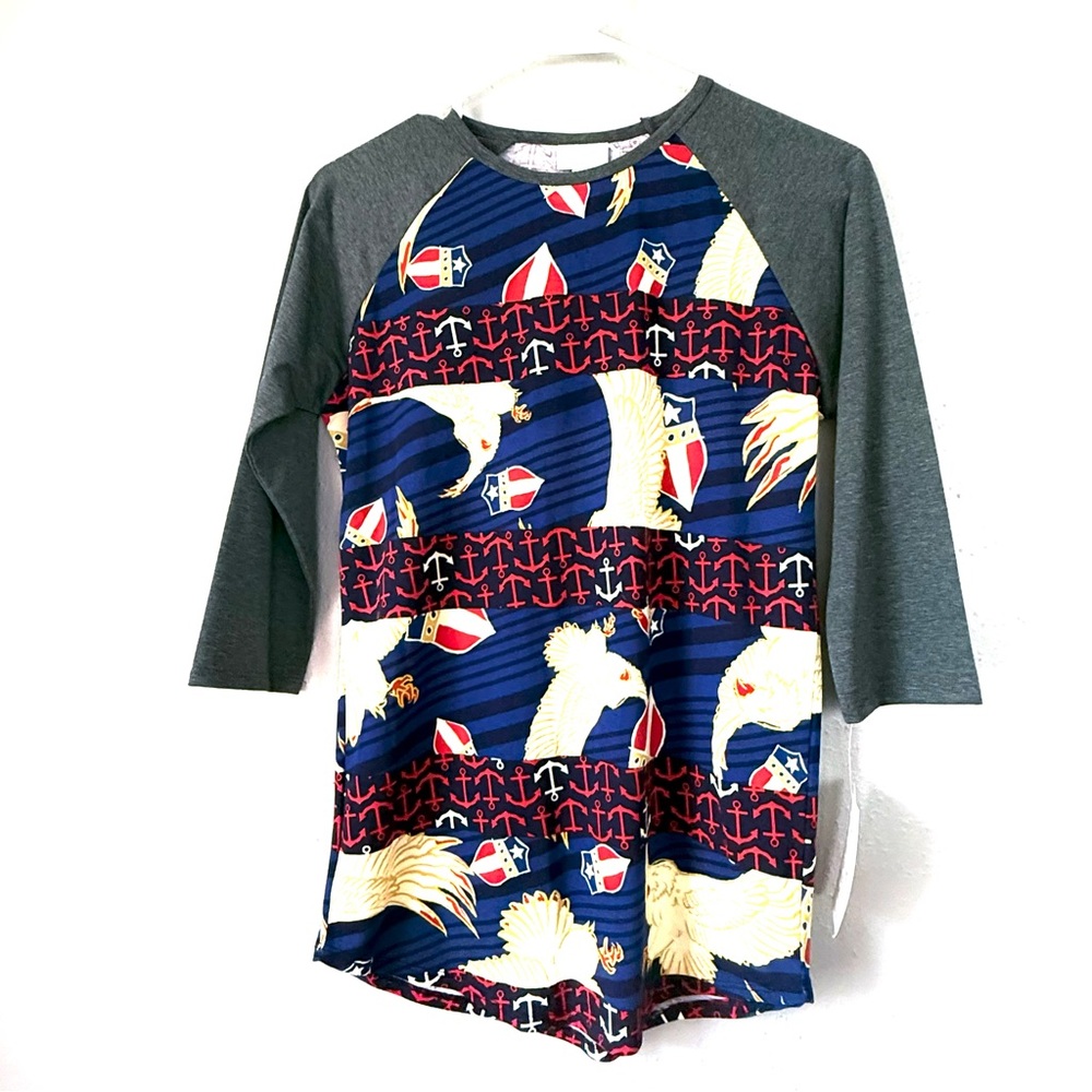 Lularoe Top Shirt Women's 3/4 Sleeve American anchor and eagle print Size XS
